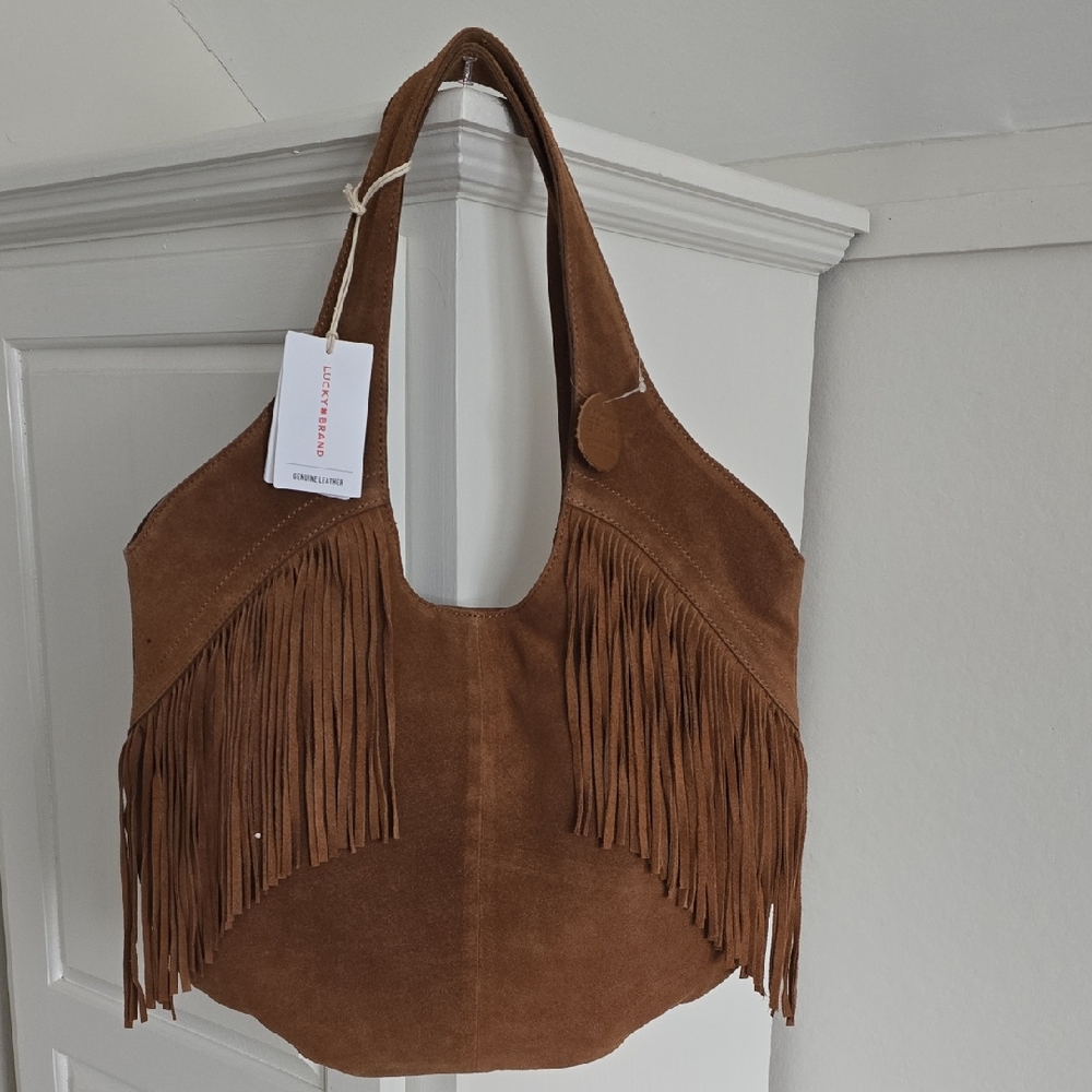 Lucky Brand Brown Suede Fringe Hobo Bag NWT